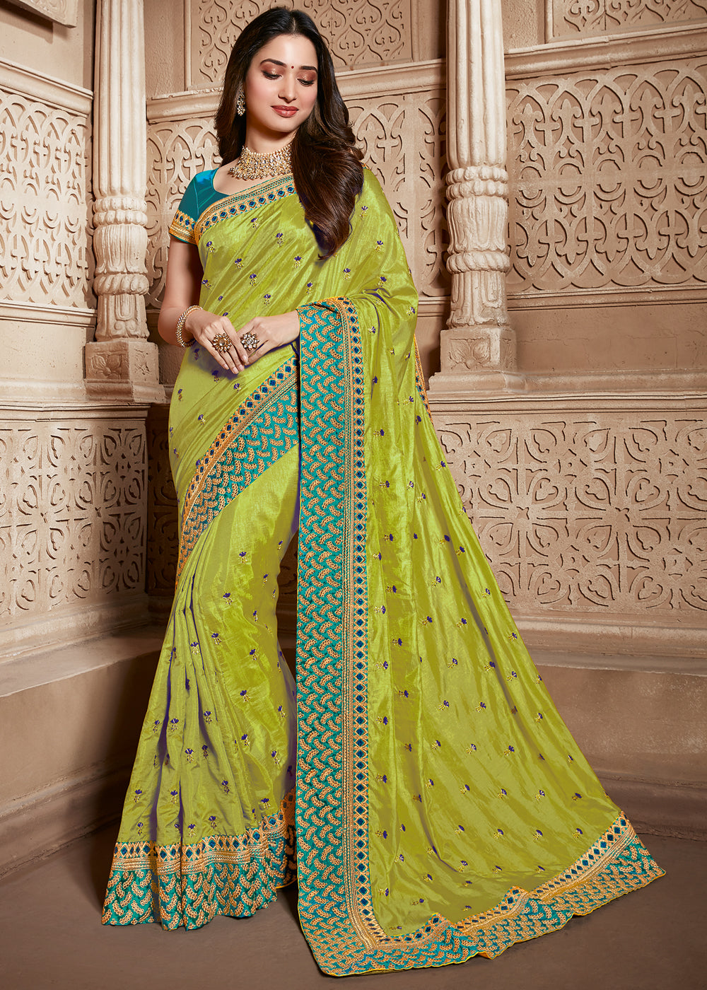 Pure Organza Silk PICHWAI Embroidery Work saree with heavy blouse and –  Resham Wala
